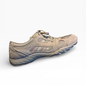 Skechers Breathe Easy Good Luck Sneaker, Size 10, Taupe Suede, Comfy Memory Foam